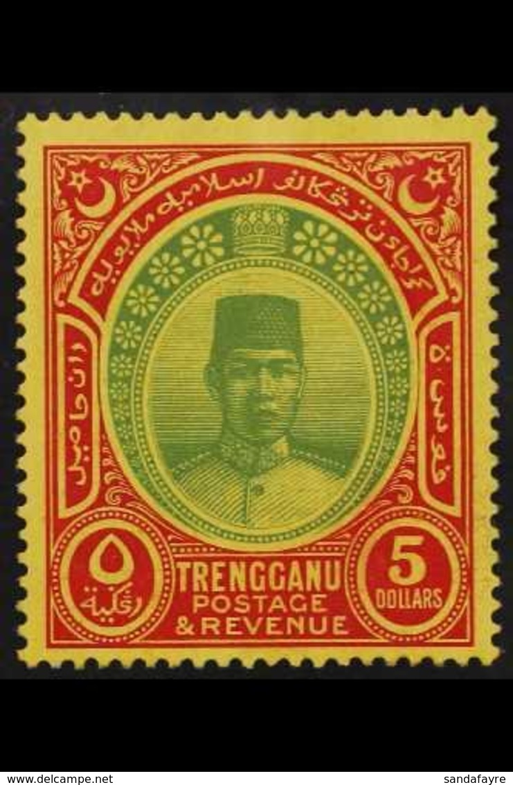 TRENGGANU 1921-41 $5 Green And Red On Yellow Sultan Suleiman, SG 44, Superb Mint, Very Fresh. For More Images, Please Vi - Altri & Non Classificati