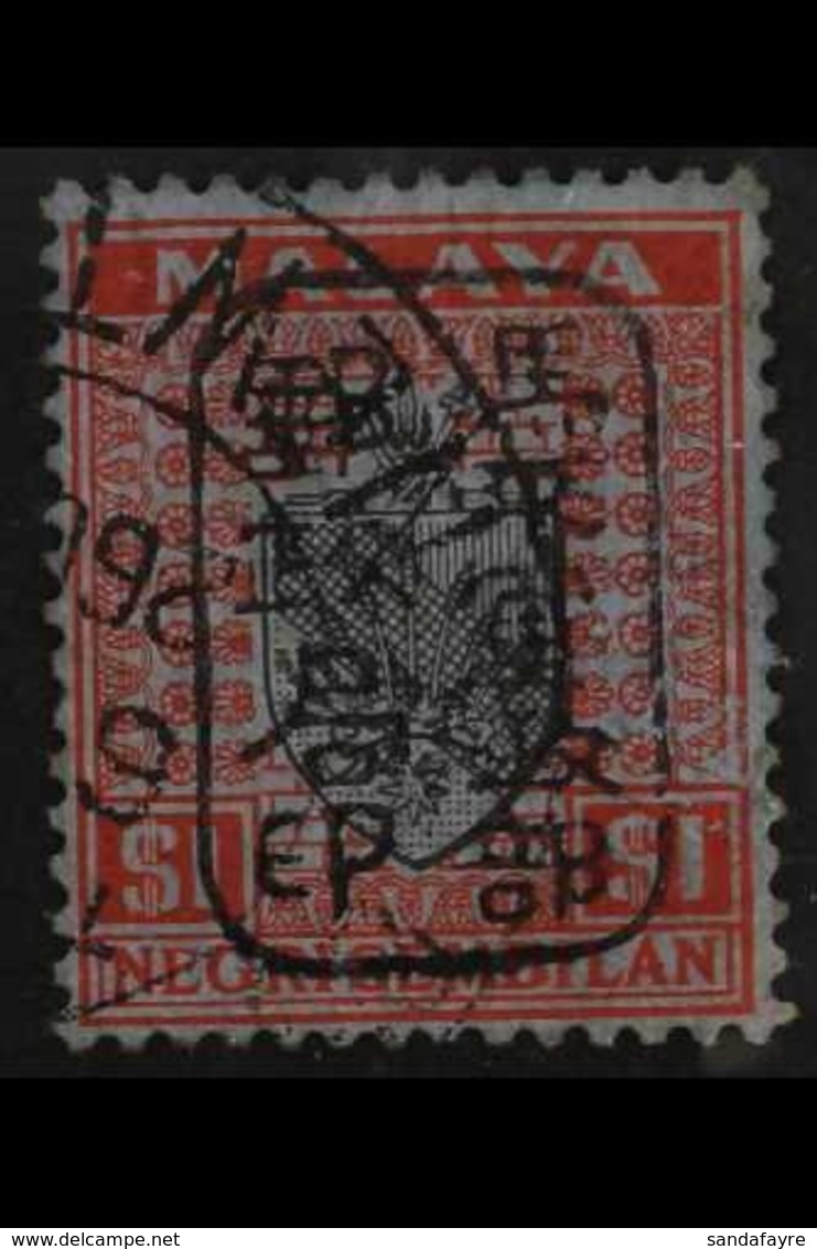 GENERAL ISSUES NEGRI SEMBILAN $1 Black & Red On Blue Framed Overprint In Black, SG J174, Fine Used, Tiny Thin, Fresh & S - Sonstige & Ohne Zuordnung