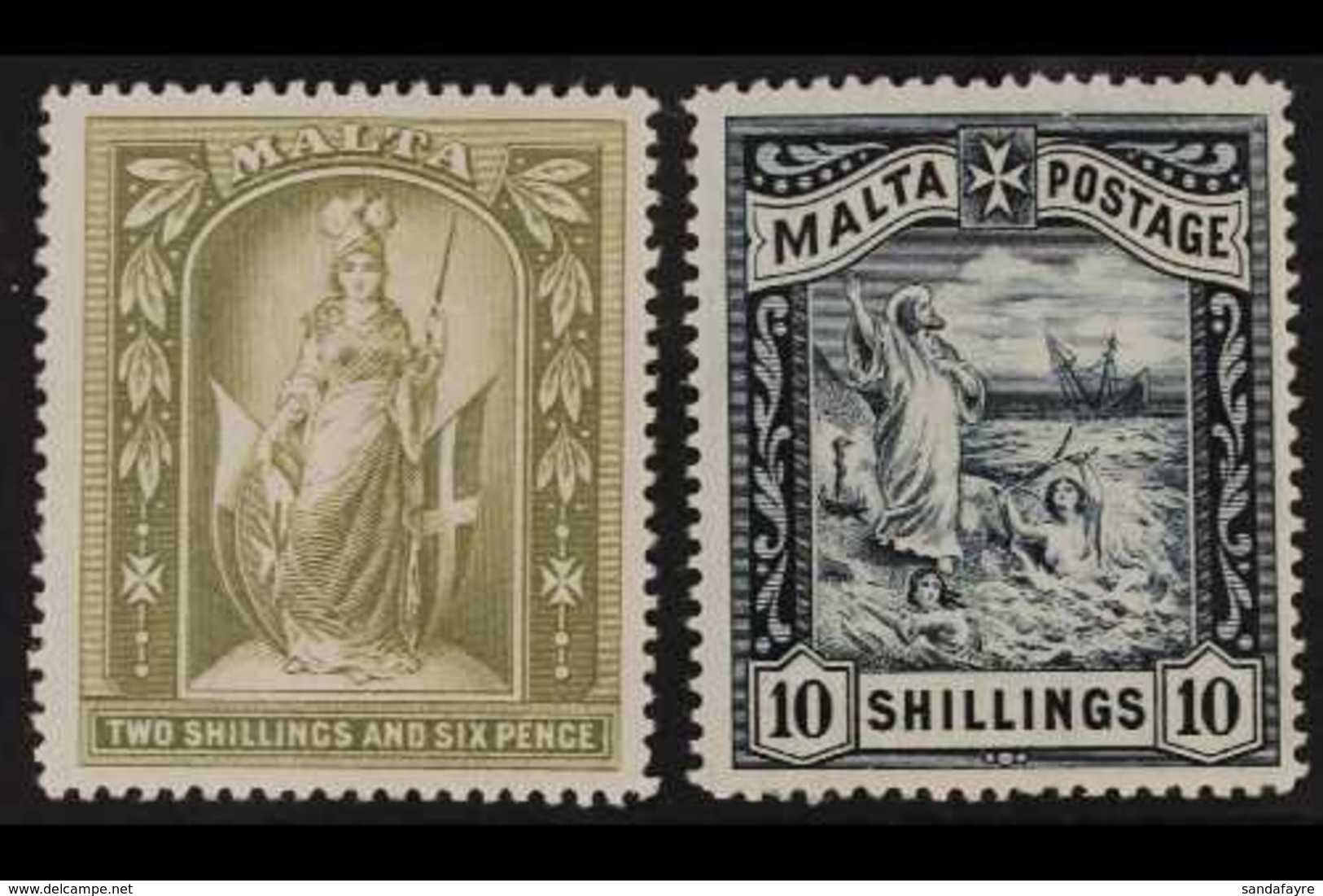 1899 2s.6d Olive-grey And 10s. Blue-black, SG 34/35, Very Fine Mint. (2 Stamps) For More Images, Please Visit Http://www - Malte (...-1964)