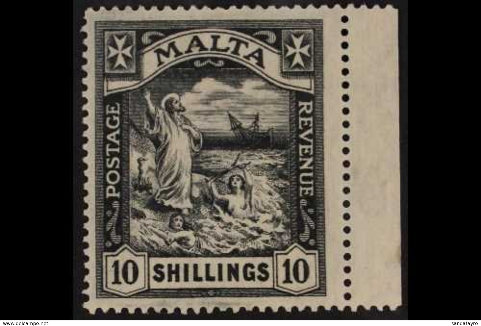 1921-22 10s, Black Shipwreck Of St Paul, SG 104, Very Fine Mint With Sheet Margin At Right. For More Images, Please Visi - Malte (...-1964)