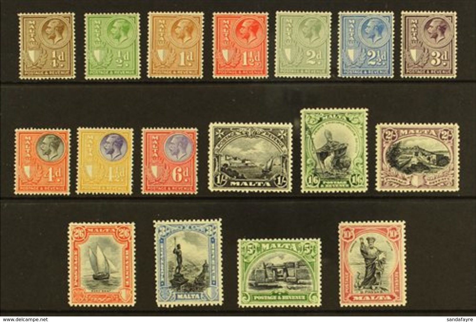 1930 Inscribed "Postage & Revenue" Complete Definitive Set, SG 193/209, Fine Mint. (17 Stamps) For More Images, Please V - Malta (...-1964)