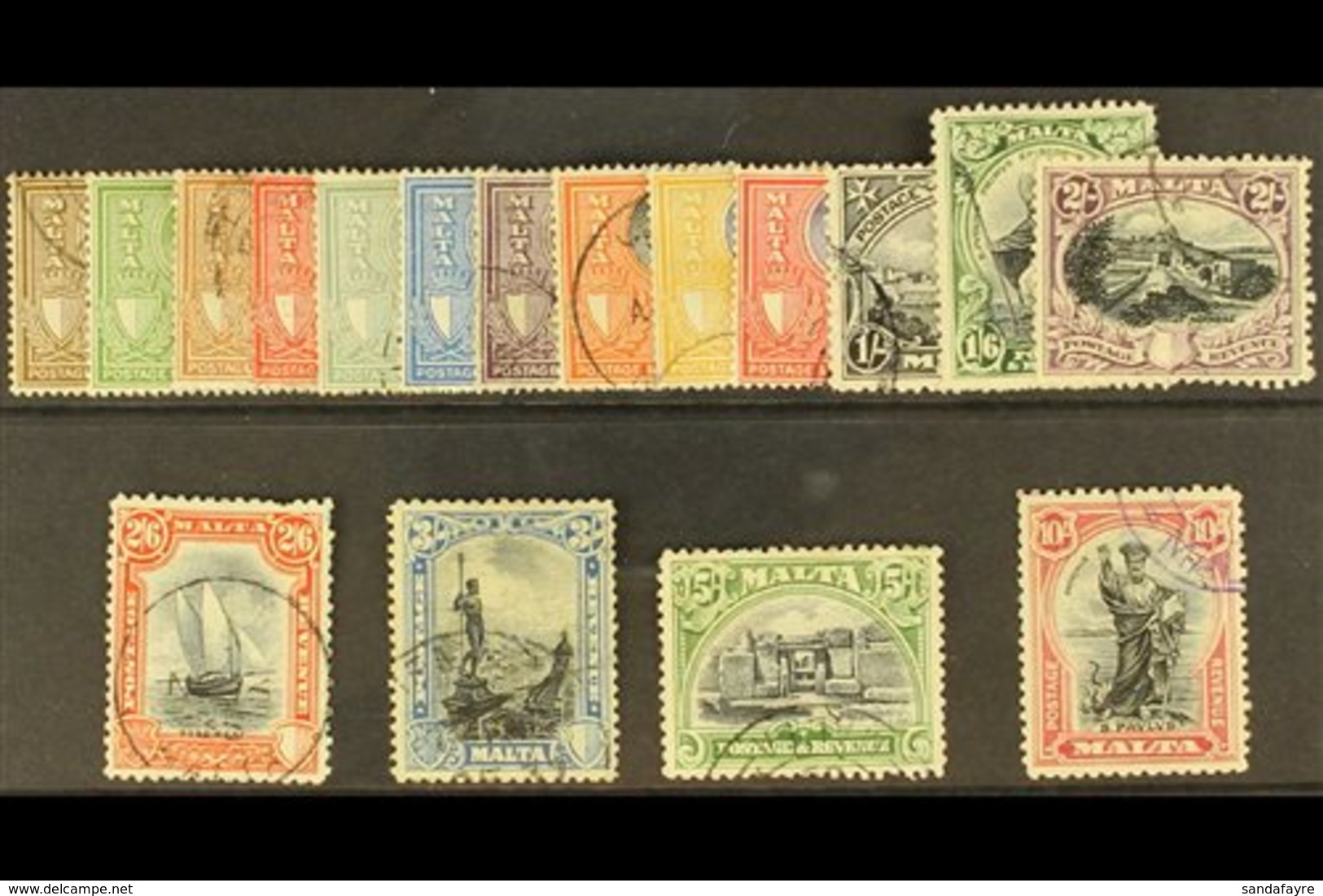 1930 Postage And Revenue Set, SG 193/209, Good To Fine Used (½d Is Mint, 2/6 Couple Short Perfs). (17 Stamps) For More I - Malta (...-1964)