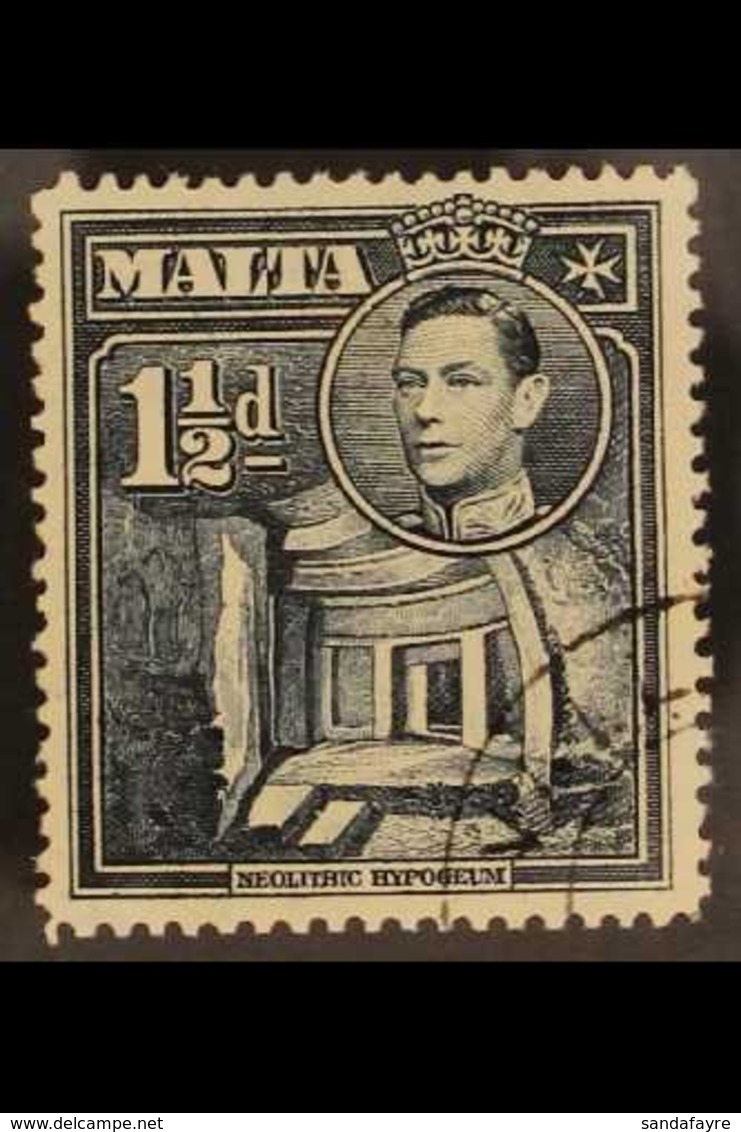 1938 1½d Slate Black, Variety "Broken Cross", SG 220ba, Very Fine Used. RPS Cert. For More Images, Please Visit Http://w - Malte (...-1964)