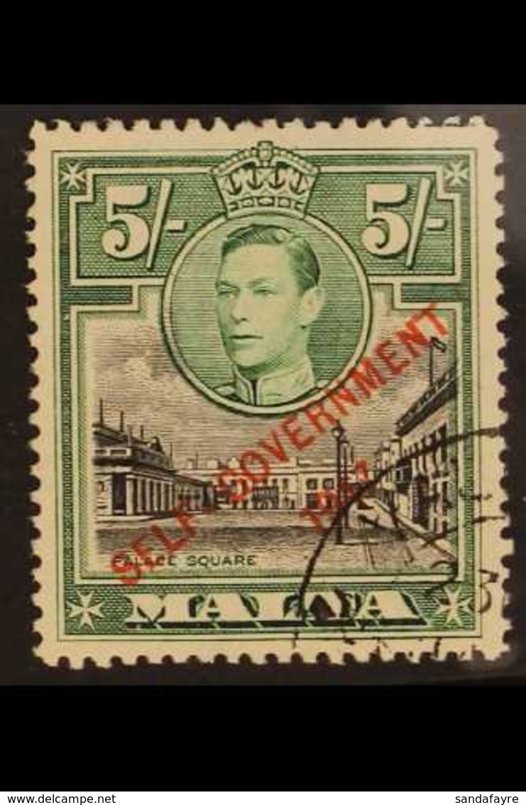 1938 5s Black And Green, Self Government, Variety "NT Joined", SG 247a, Very Fine Used. RPS Cert. For More Images, Pleas - Malte (...-1964)