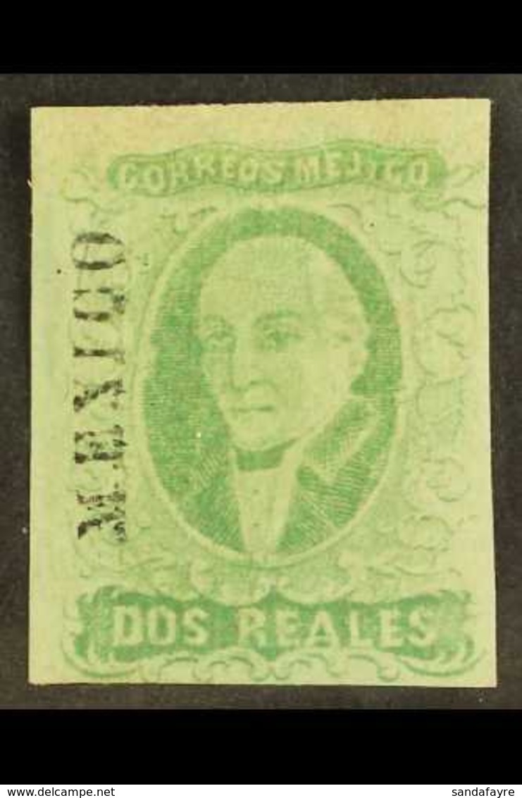 1856 2r Emerald Imperf Hidalgo With District Name, SG 3 Or Scott 3b, Fine Mint With Three Large Margins And Lovely Origi - Mexique