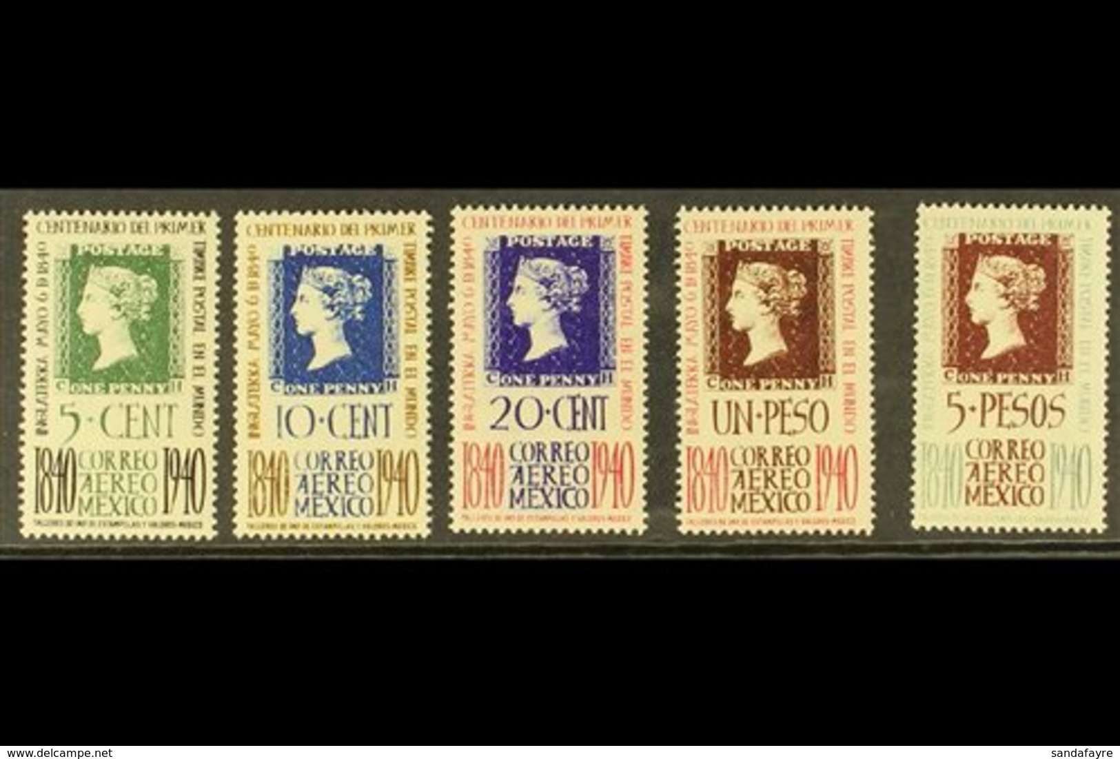 1940 AIR Penny Black Centenary Set (Scott C103/07, SG 648/52) Never Hinged Mint. (5 Stamps) For More Images, Please Visi - Mexique