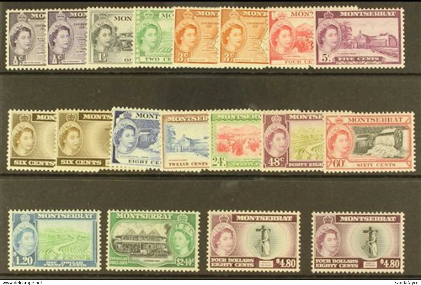 1953-62 Pictorials Complete Set With All Types I & II, SG 136a/49, 136b, 139a, 142a & 149a, Never Hinged Mint, Fresh. (1 - Montserrat