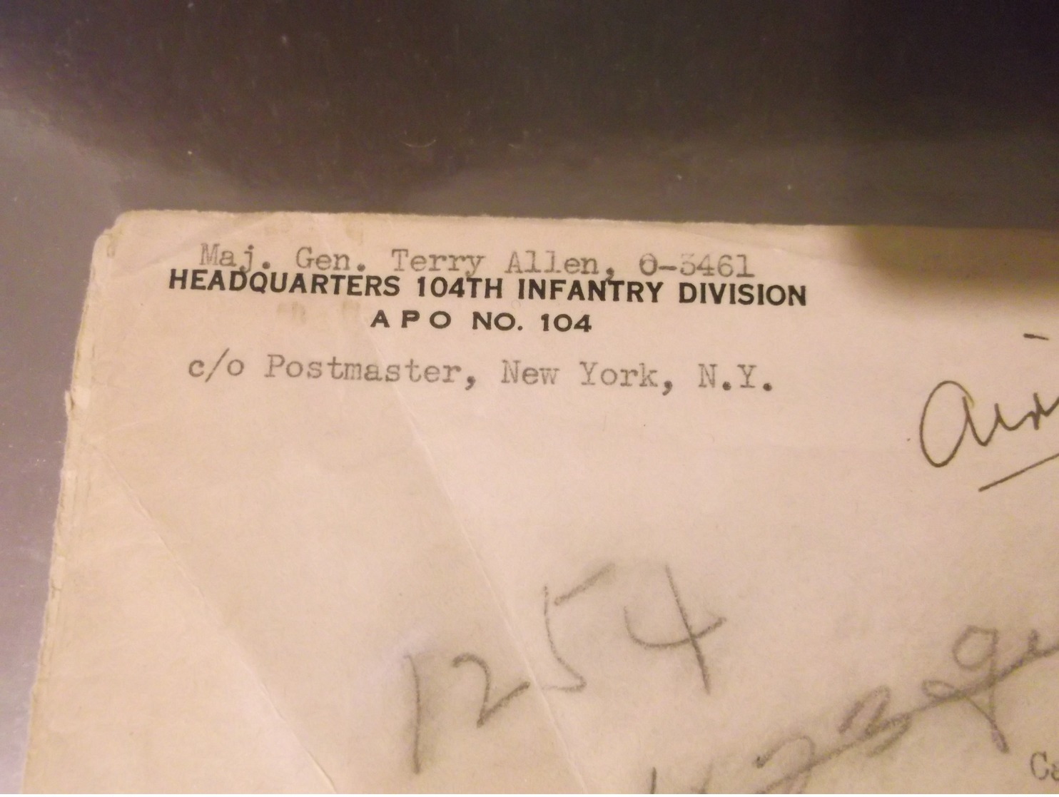 D-DAY WW2 104th Inf.Division autograph Gen.Terry Allen to the great Cap.Dawson Joseph