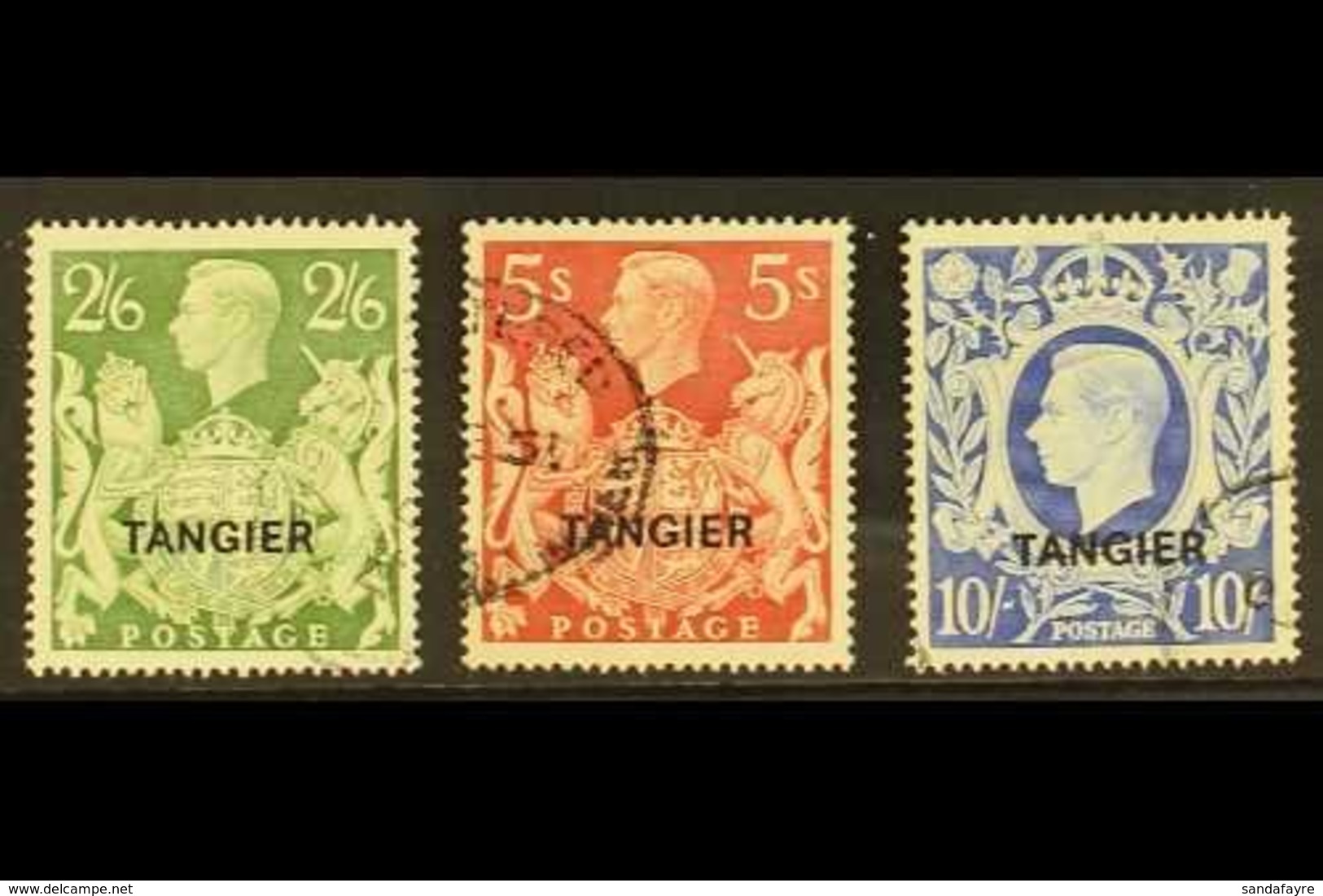 TANGIER 1949 2s6d, 5s & 10s KGVI GB Ovpts, Top Three Values, SG 273/5, Very Fine Used (3 Stamps). For More Images, Pleas - Other & Unclassified