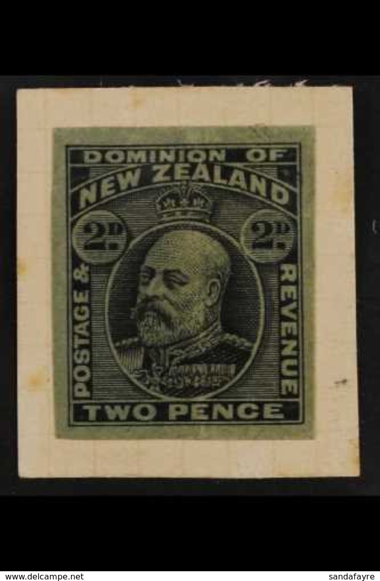 1909 IMPERF PLATE PROOF KEVII 2d Black On Blue Green Imperf Plate Proof, No Wmk, Wove Paper On A Neatly Clipped Piece Wi - Sonstige & Ohne Zuordnung