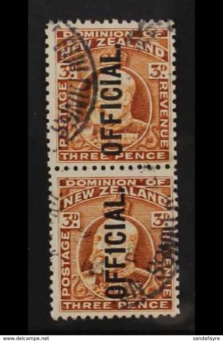 OFFICIAL 1910-16 3d Chestnut MIXED PERF PAIR, SG O74ab, Fine Used And Extremely Scarce. 2010 RPS Certificate Accompanies - Sonstige & Ohne Zuordnung