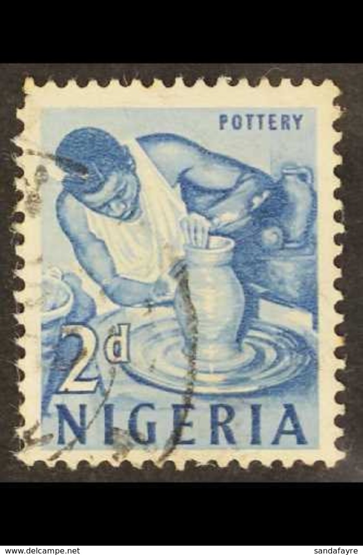 1961 2d Deep Blue Pottery With WATERMARK INVERTED, SG 92w, Used With Light Cds Pmk, Stamp Has Been Creased & Damaged But - Nigeria (...-1960)