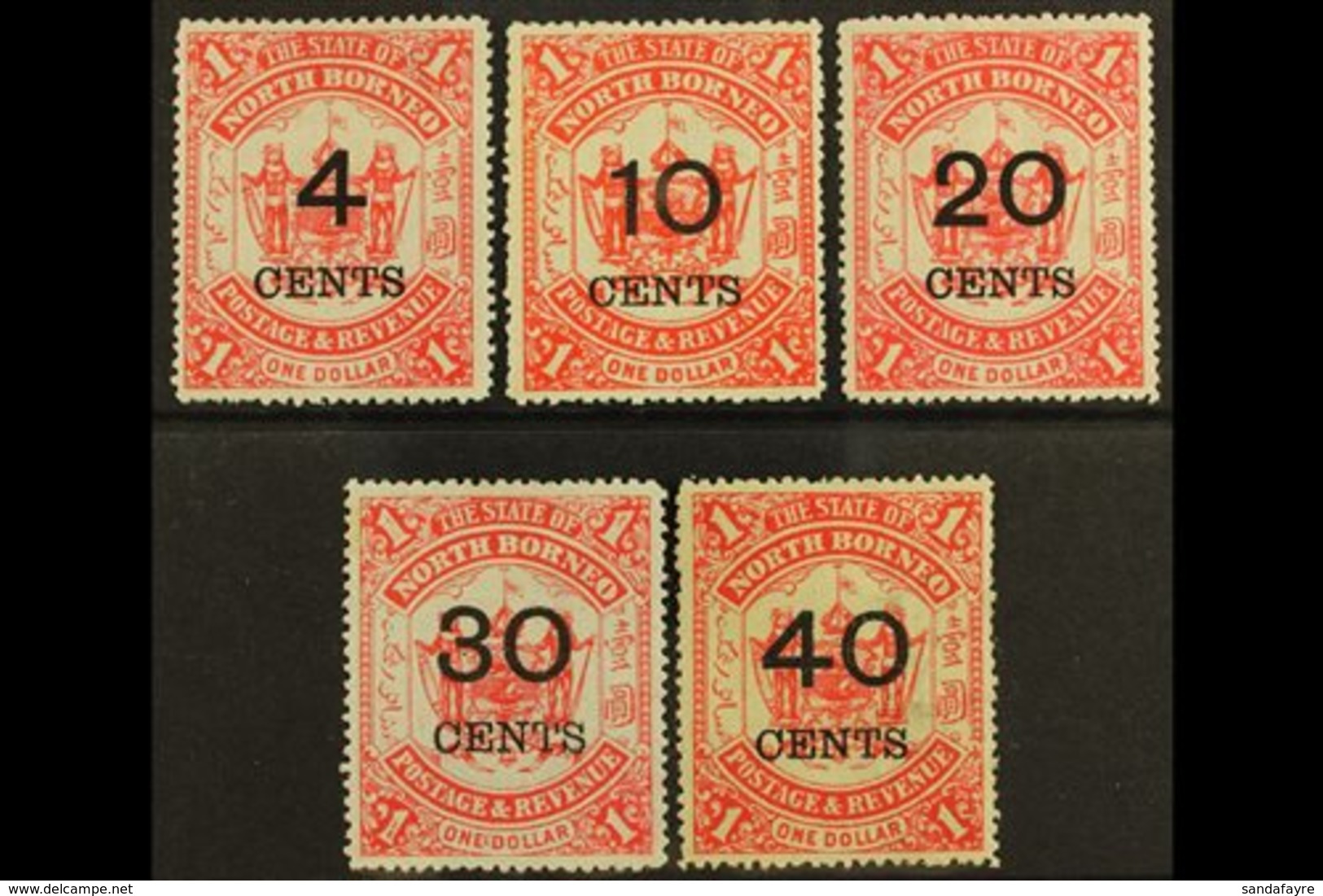 1895 Surcharge Set, SG 87/91, Fine Mint, The 40c On $1 Lightly Toned (5 Stamps) For More Images, Please Visit Http://www - North Borneo (...-1963)