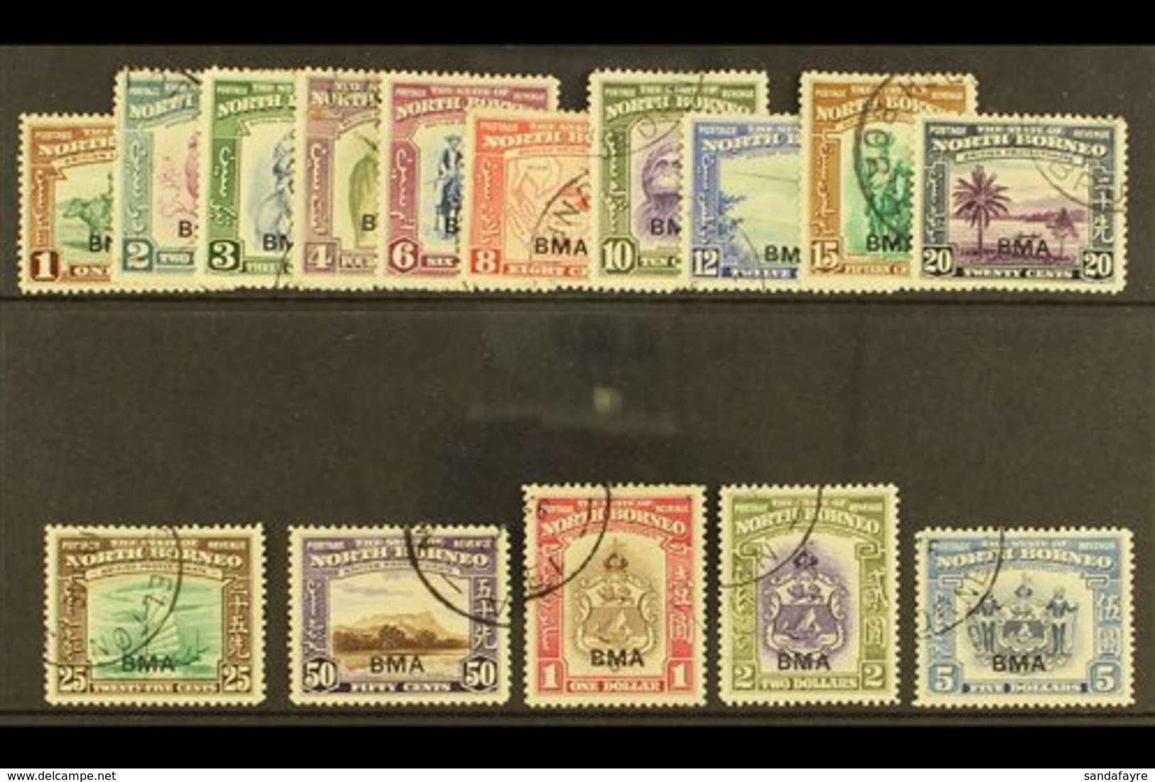 1945 "BMA" Overprints Complete Set, SG 320/334, Very Fine Used. (15 Stamps) For More Images, Please Visit Http://www.san - North Borneo (...-1963)
