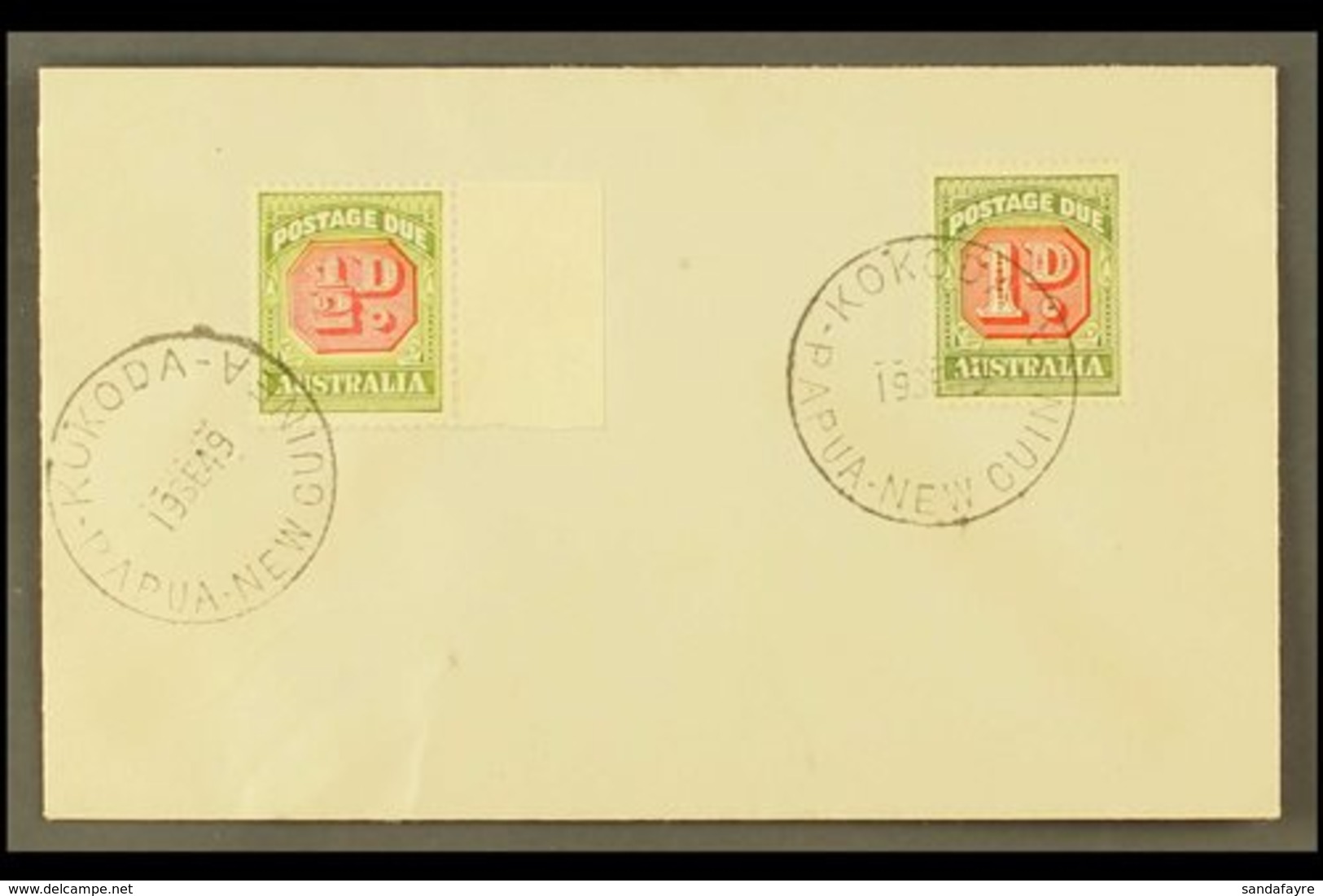 1949 (Sept) Pretty Little Unaddressed Envelope, Bearing Australia ½d And 1d Postage Due Stamps, Each Tied By Crisp KUDOD - Papouasie-Nouvelle-Guinée