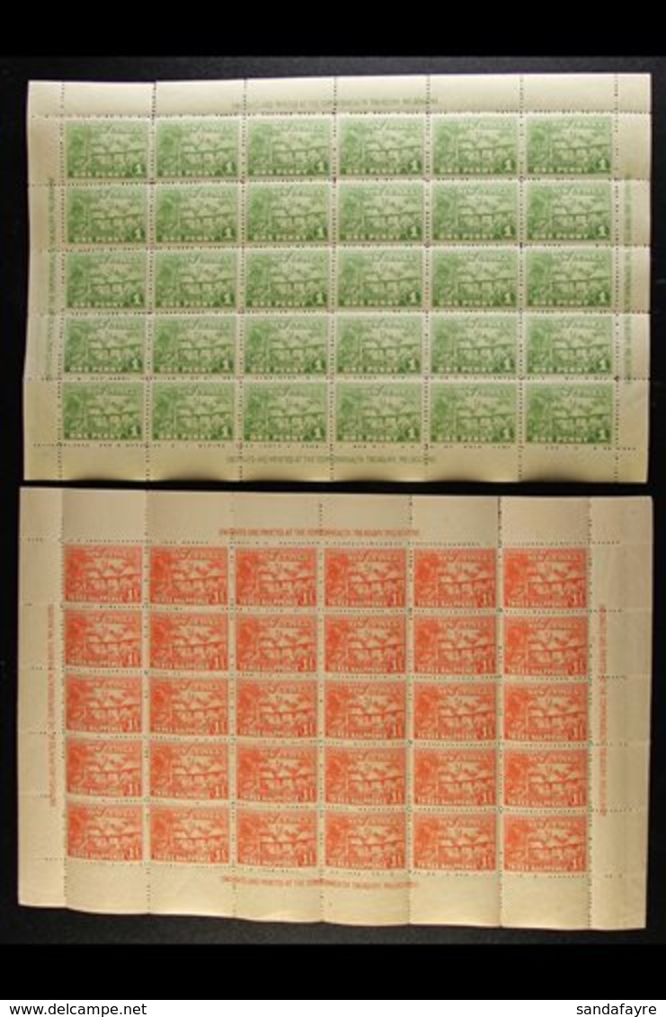 1925-27 "Native Village" 1d Green And 1½d Orange-vermilion (SG 126 & 126a), Never Hinged Mint Complete Sheets Of Thirty  - Papouasie-Nouvelle-Guinée