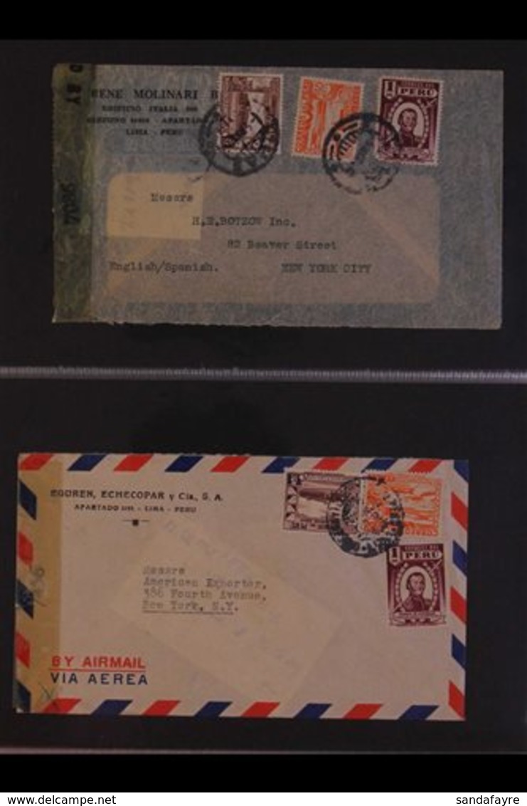 1942-1945 CENSORED COVERS & CARD COLLECTION. An Interesting Collection Of Commercial & Airmail Covers Presented In Prote - Pérou