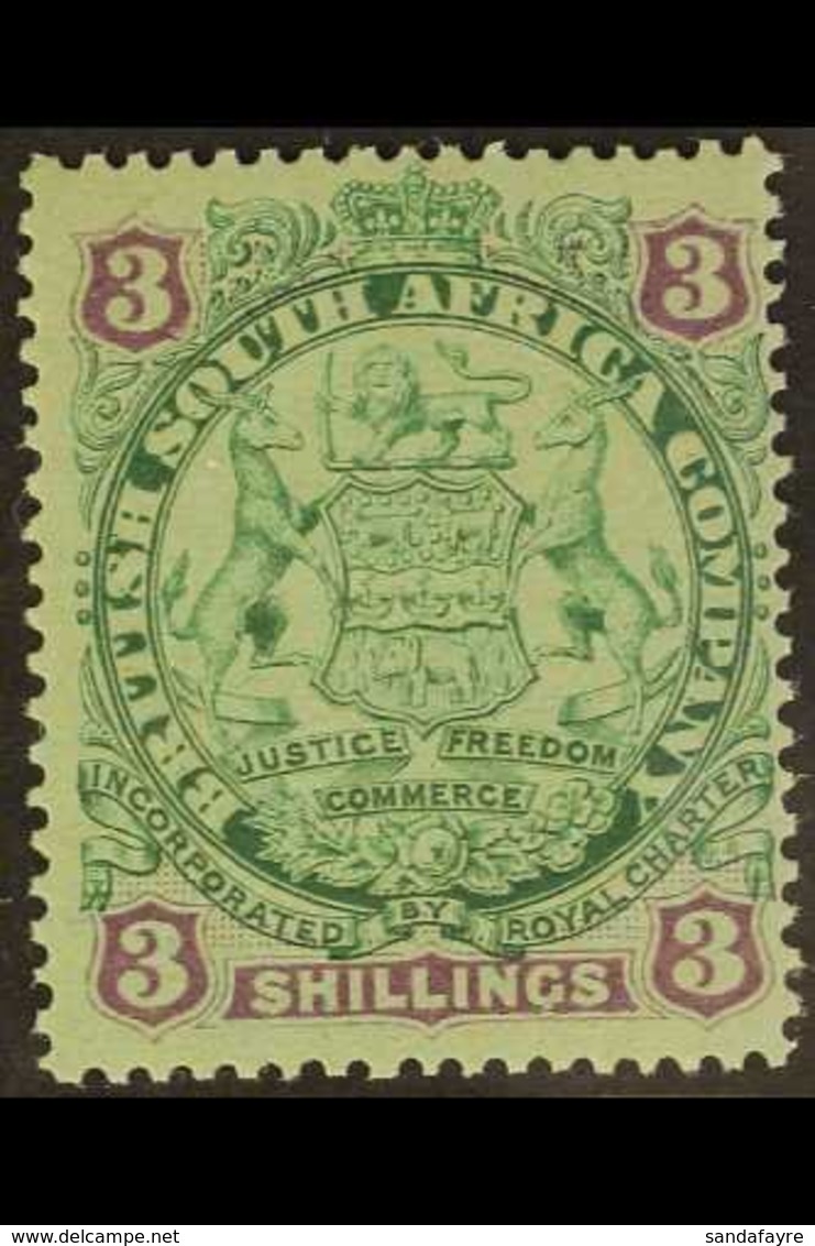 1896-97 3s Green & Mauve/blue "ARMS", Die I (dot), SG 36, Very Fine Mint For More Images, Please Visit Http://www.sandaf - Other & Unclassified