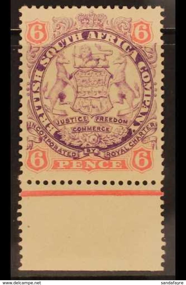 1896-97 6d Mauve And Pink Arms, Die I SG 33,  Very Fin Mint Lower Marginal Example. For More Images, Please Visit Http:/ - Other & Unclassified