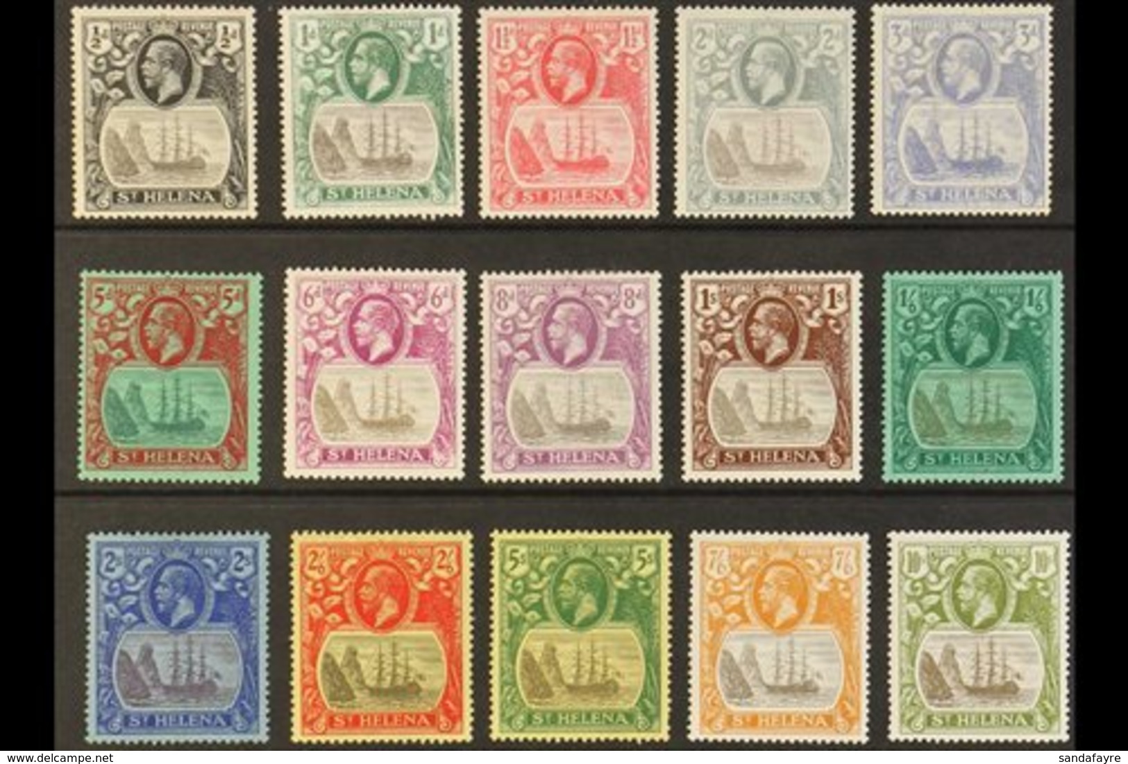 1922-37 Badge Wmk Mult Script CA Set Complete To 10s, SG 97/112, Fine Mint (15 Stamps). For More Images, Please Visit Ht - St. Helena