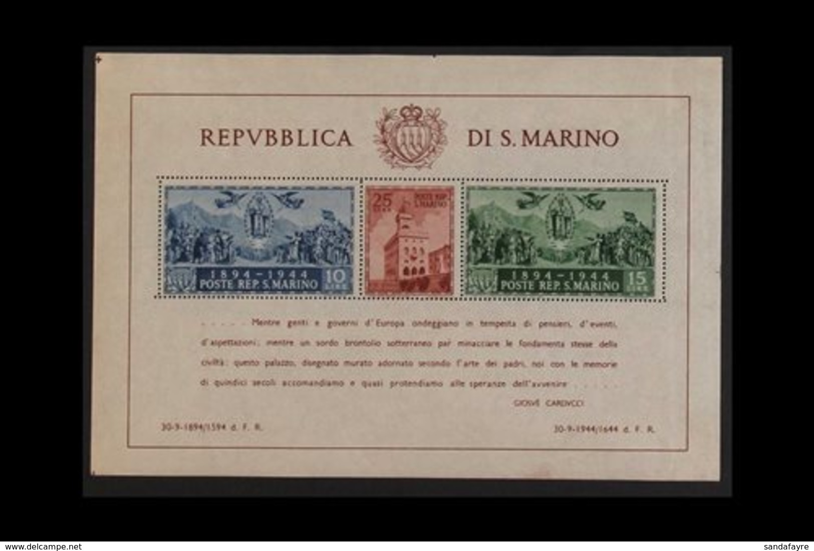 1945 50th Anniversary Of The Government Palace Miniature Sheet, Perf 14, SG MS308a Or Sassone Foglietti 6, Fine Mint. Fo - Sonstige & Ohne Zuordnung