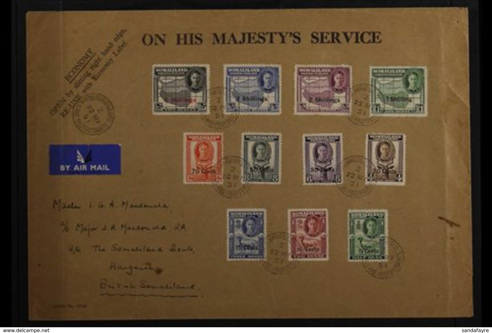 1951 (22 May) Local Cover Bearing New Currency Surcharges Complete Set, SG 125/35, Tied By Very Fine HARGEISA Cds's. For - Somaliland (Protectorate ...-1959)