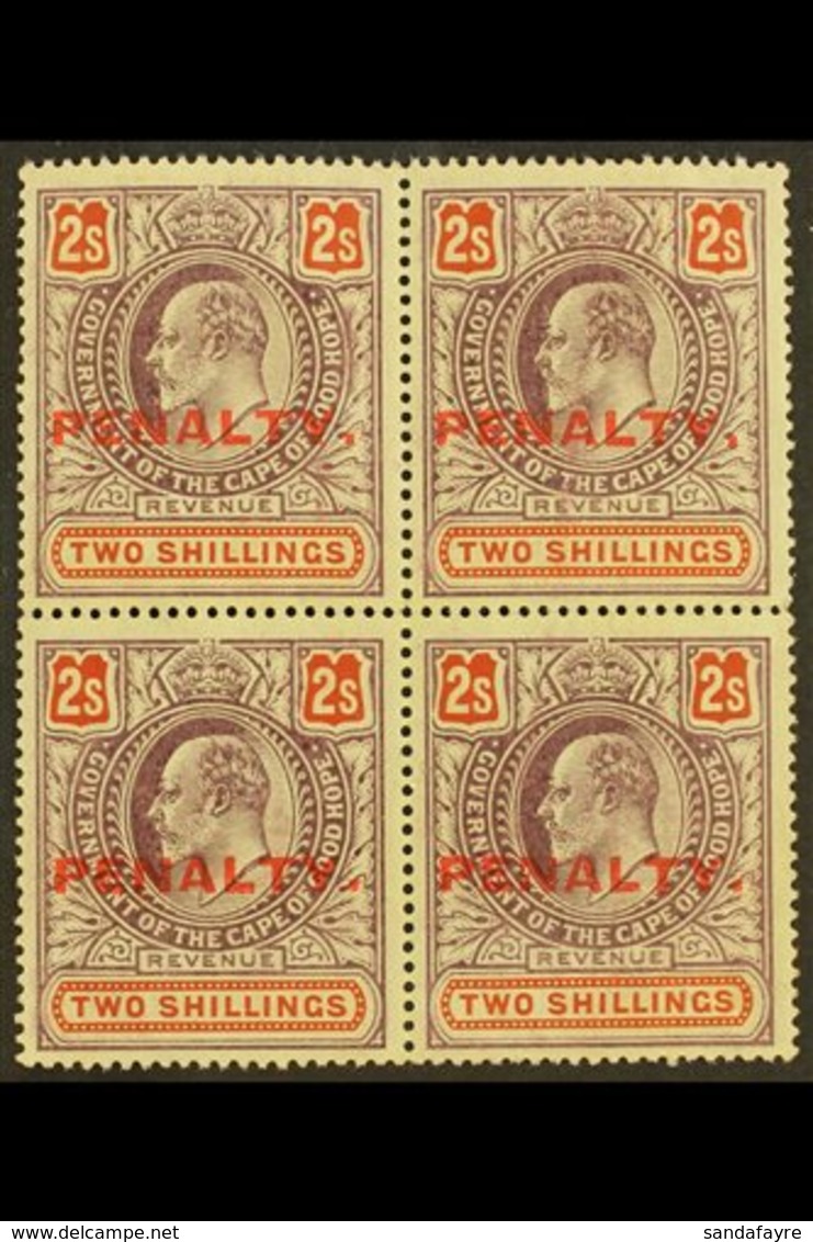 CAPE OF GOOD HOPE REVENUE - 1911 2s Purple & Orange, Ovptd "PENALTY" In A BLOCK OF FOUR, Barefoot 4, Never Hinged Mint,  - Non Classés