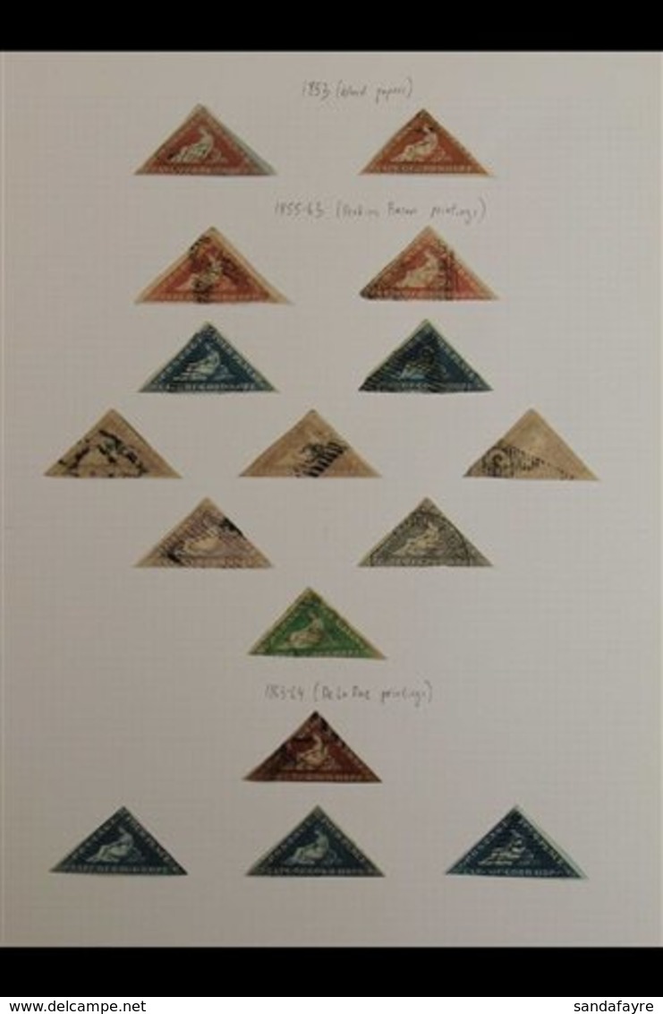 CAPE OF GOOD HOPE 1853-1863 TRIANGULARS USED COLLECTION On A Page, Includes 1853 1d Blued Papers (x2), 1855-63 1d (x2),  - Unclassified