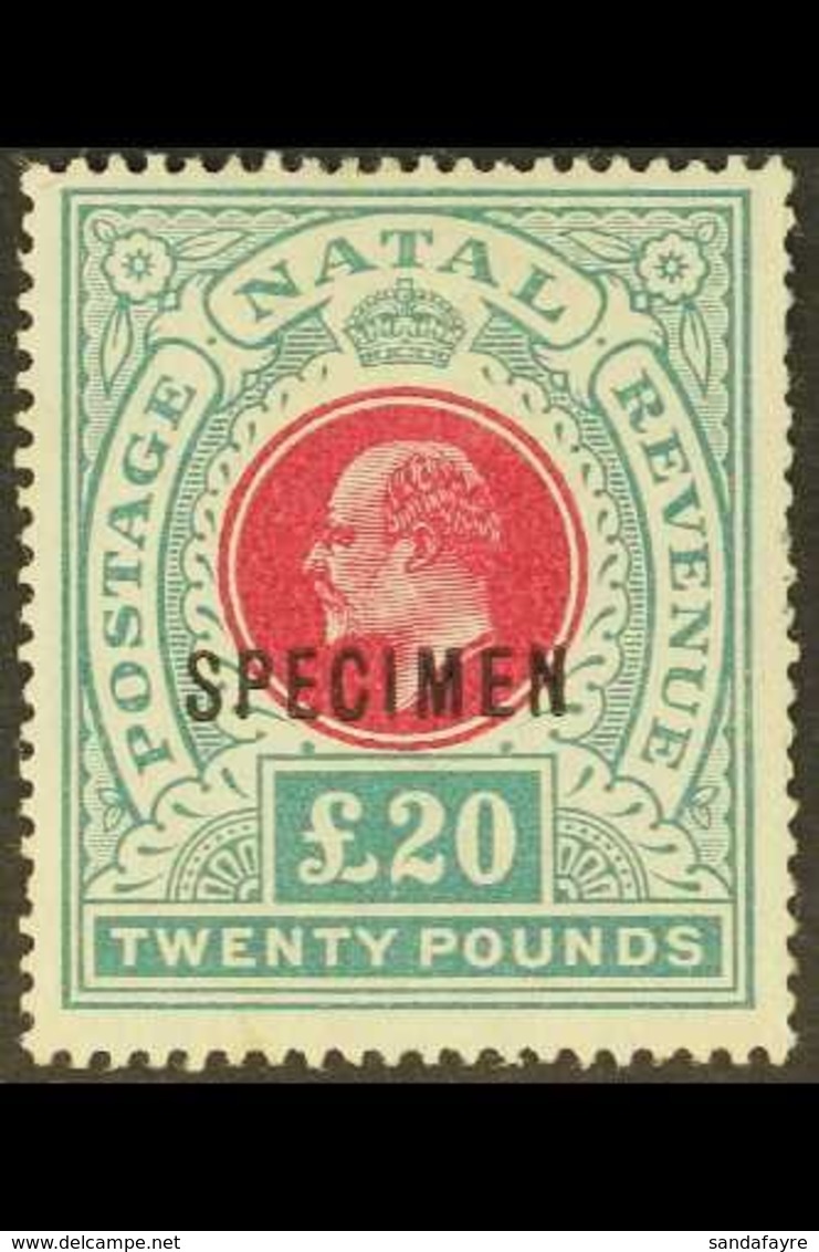 NATAL 1902 £20 Red & Green, Wmk Crown CC, "SPECIMEN" Overprint, SG 145bs, Perf Faults At Right, No Gum, Cat.£650. For Mo - Ohne Zuordnung