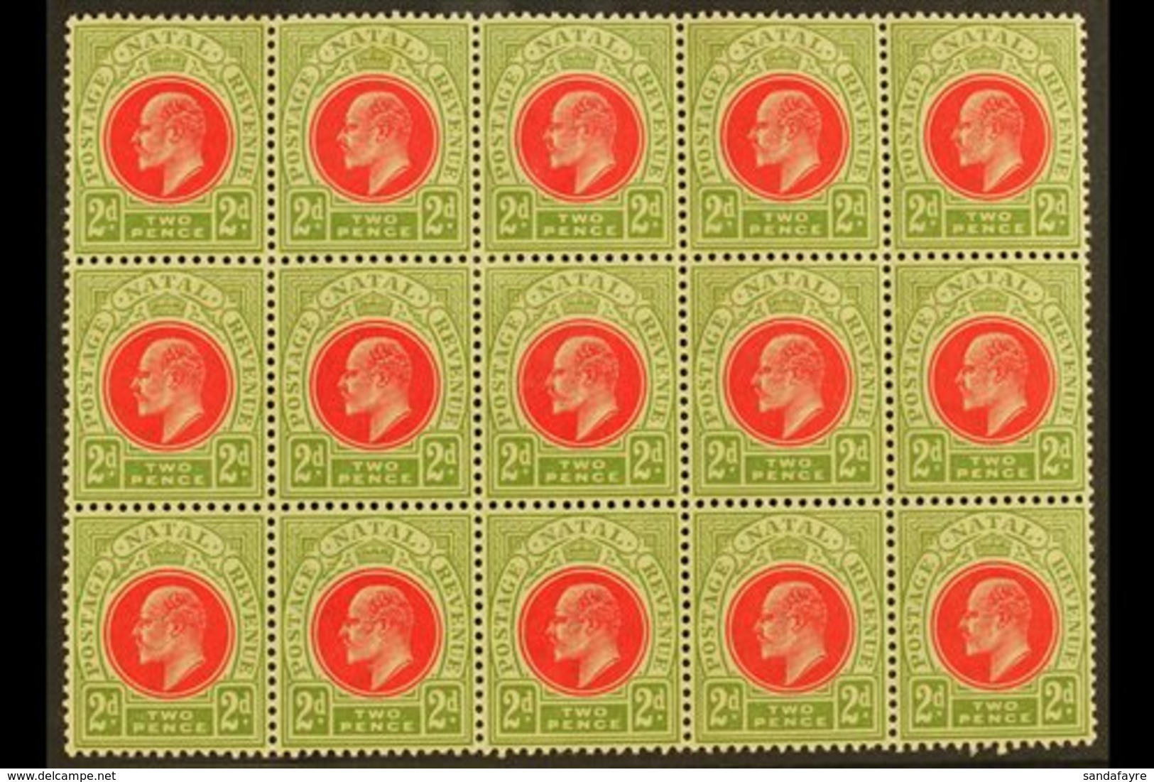 NATAL 1902-03 2d Red & Olive Green, SG 130, BLOCK Of 15 (5 X 3), Never Hinged Mint (15 Stamps) For More Images, Please V - Ohne Zuordnung