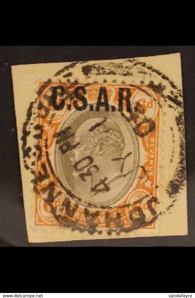 TRANSVAAL RAILWAY OFFICIAL STAMPS 1905 6d Black And Orange-brown With "C.S.A.R." Overprint, SG RO8, Very Fine Used On Pi - Zonder Classificatie