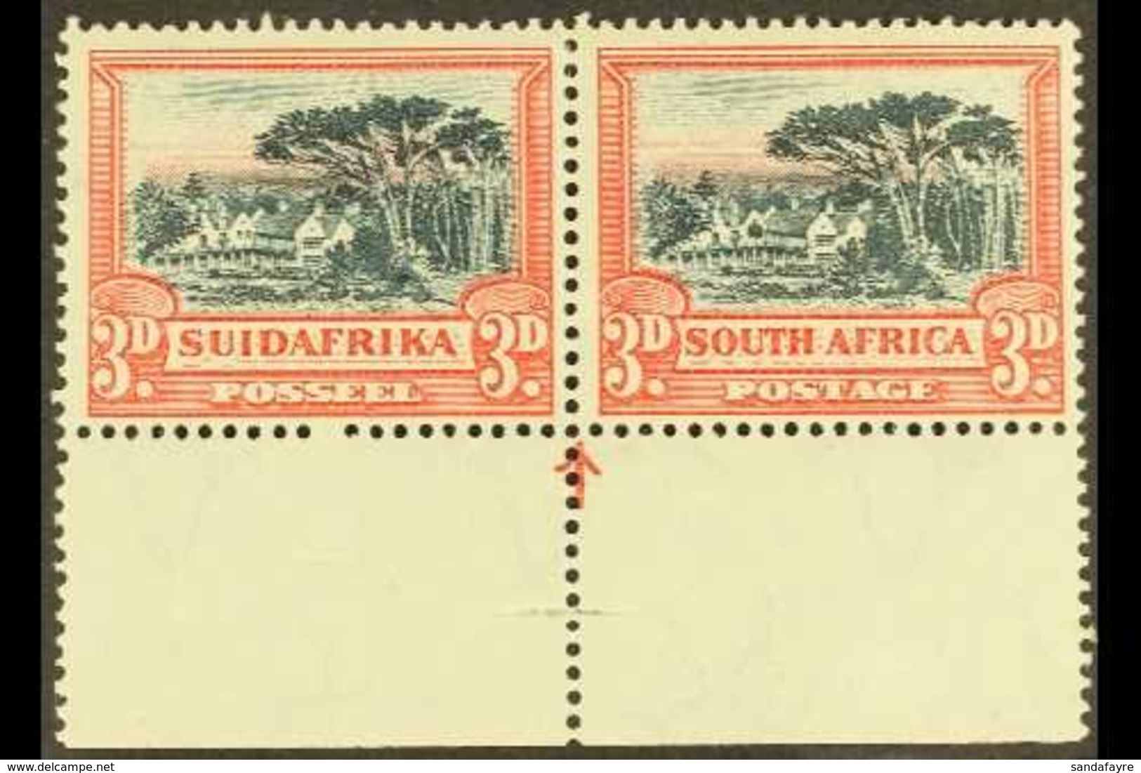 1930-44 3d Black & Red, Watermark Upright, WINDOW FLAW, With Arrow In Margin, SG 45b, Very Fine Mint. For More Images, P - Non Classés