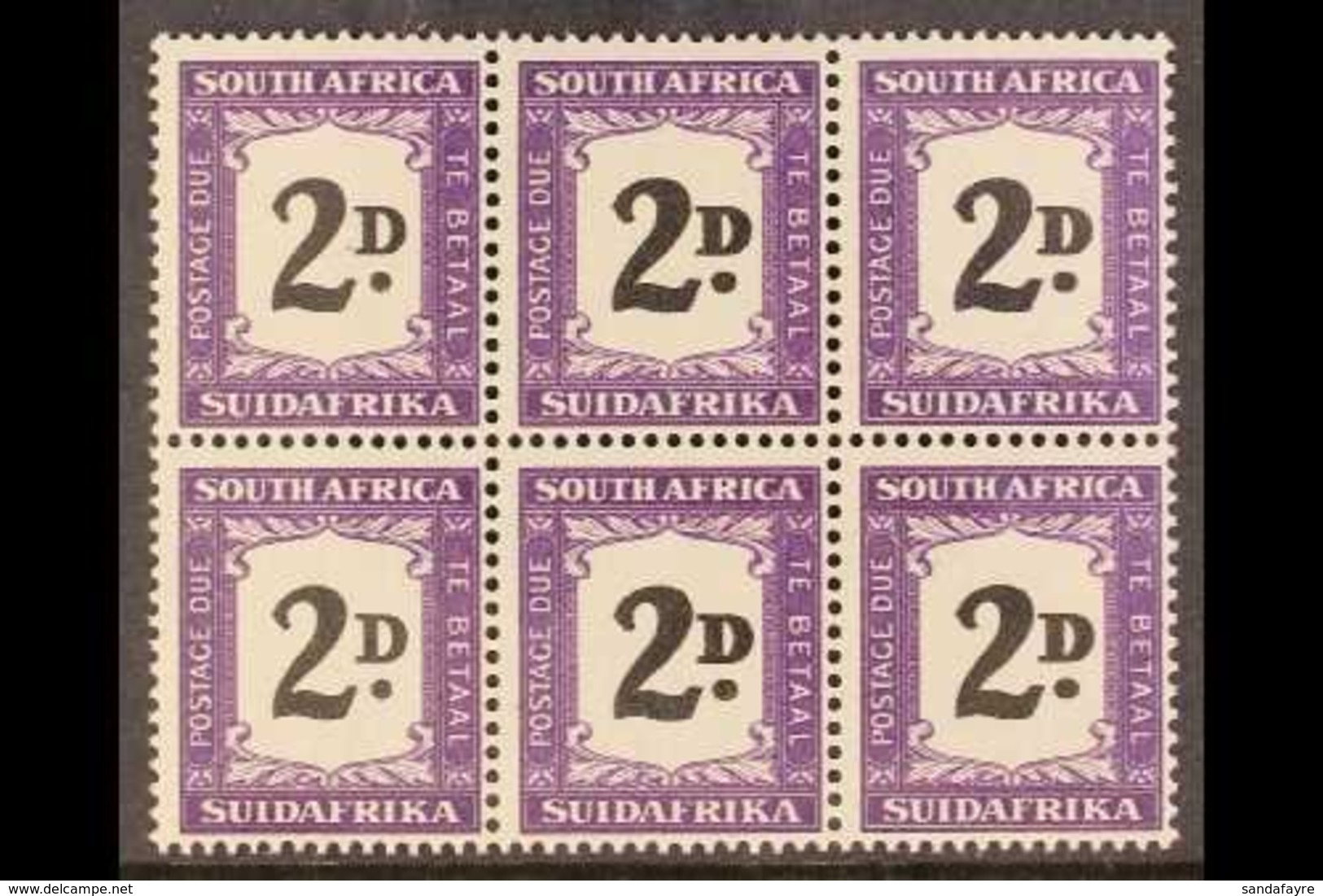 1948-49 POSTAGE DUE 2d Black And Violet, Block Of Six, Showing Thick (double) "D" In Four Positions (R15 5-6, R16 5-6),  - Ohne Zuordnung