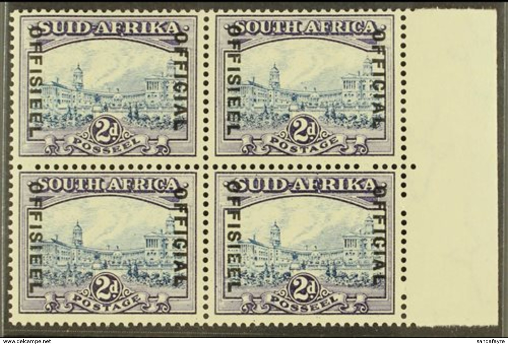 OFFICIAL 1939 2d Blue And Violet (20mm Between Lines Of Overprint), SG O23, Right Marginal BLOCK OF FOUR Very Fine Mint  - Unclassified