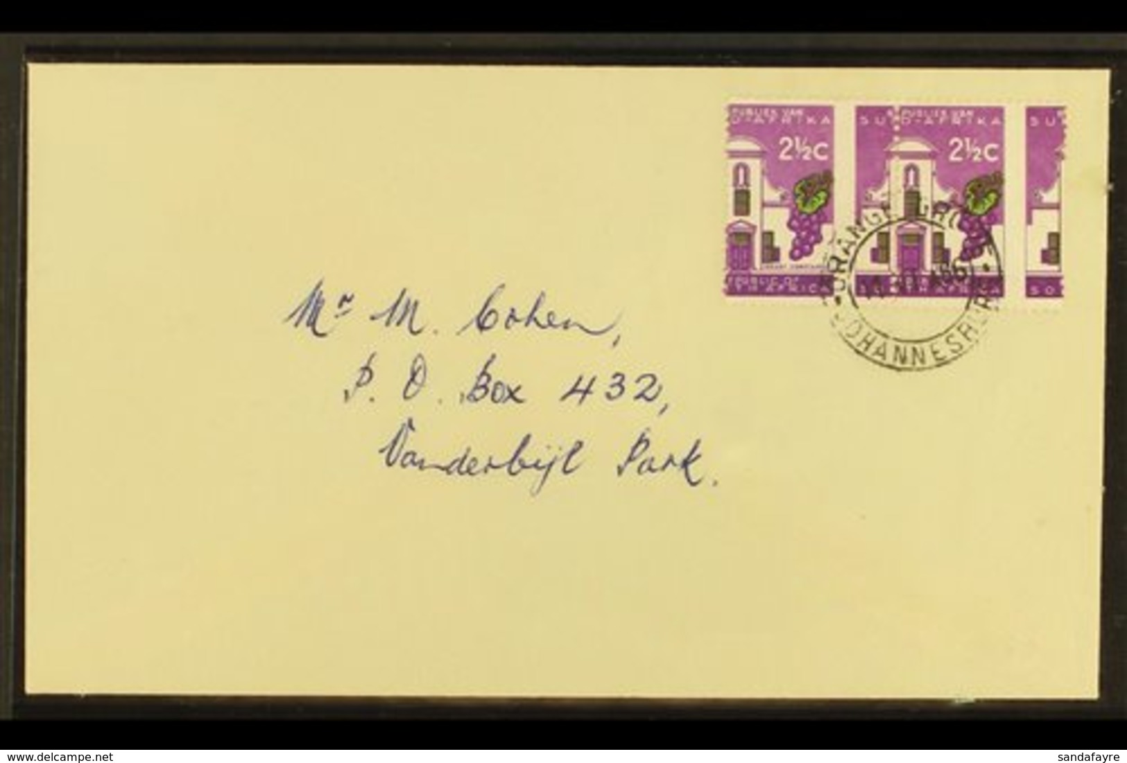 RSA VARIETY 1963-7 2½c Bright Reddish Violet & Emerald, Wmk RSA, GROSSLY MISPERFORATED PAIR On Cover, SG 230a, Neat ORAN - Non Classés