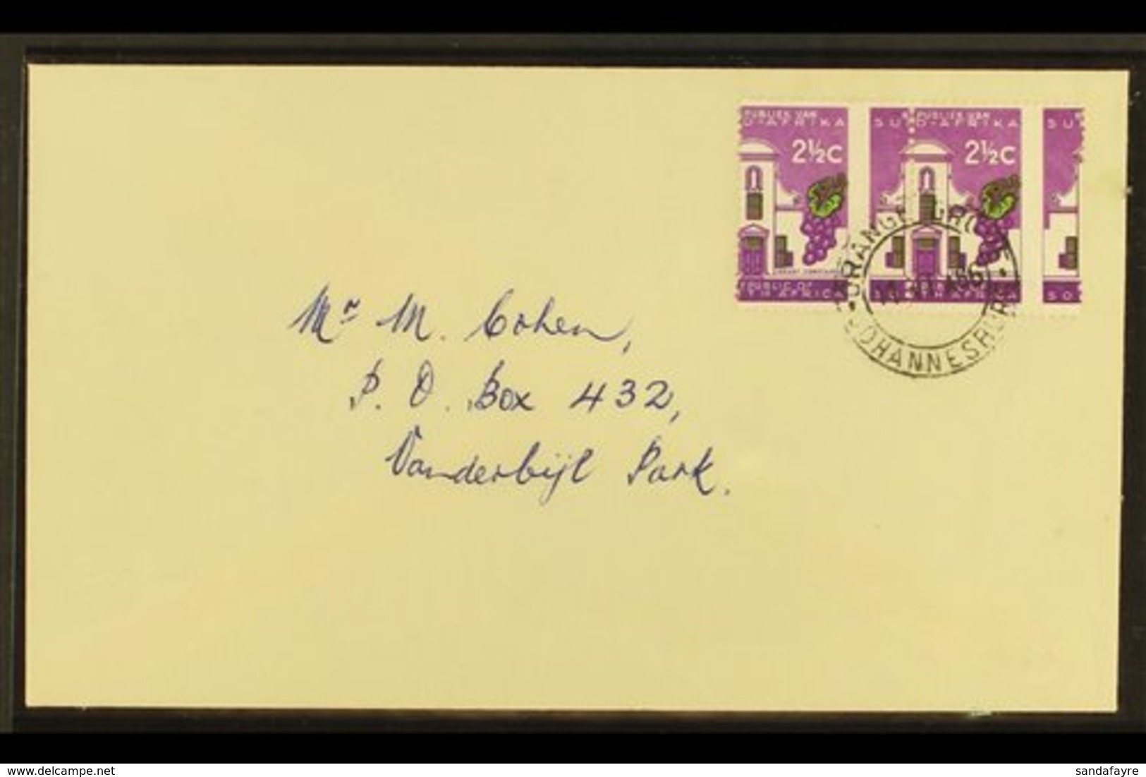 RSA VARIETY 1963-7 2½c Bright Reddish Violet & Emerald, Wmk RSA, GROSSLY MISPERFORATED PAIR On Cover, SG 230a, Neat ORAN - Sin Clasificación