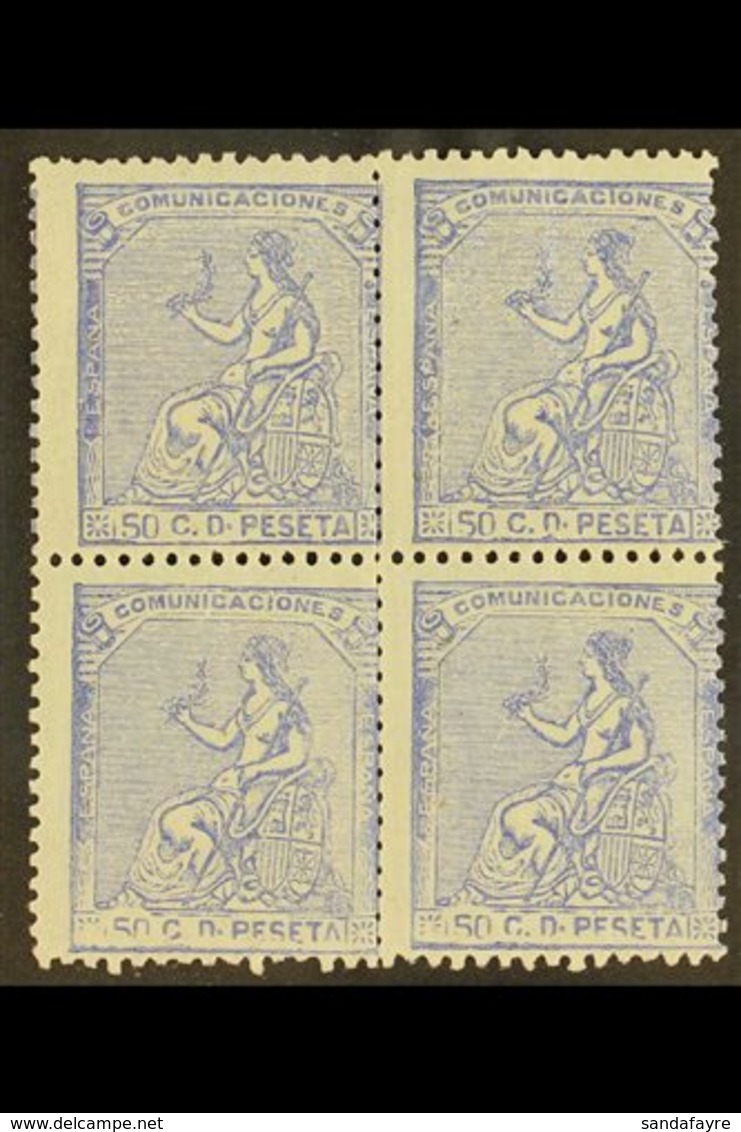 1873 50c Ultramarine "Allegory", SG 213 Or Edifil 137, A Fine Lightly Hinged BLOCK OF FOUR. (4 Stamps) For More Images,  - Autres & Non Classés