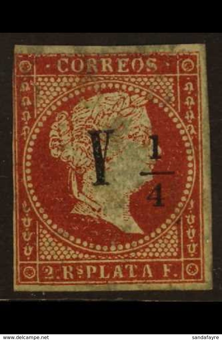 CUBA 1855 "Y¼" On 2r Deep Carmine Type I Surcharge (Edifil 4, SG 5), Mint Small Part Gum, Minor Staining, 3+ Margins Jus - Sonstige & Ohne Zuordnung