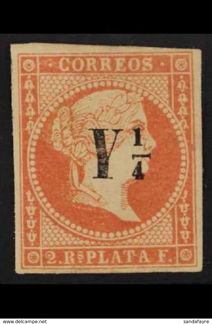 CUBA 1860 "Y¼" On 2r Rose Red Surcharge (Edifil 10, SG 12), Fine Mint, Four Margins, Fresh Colour. For More Images, Plea - Other & Unclassified