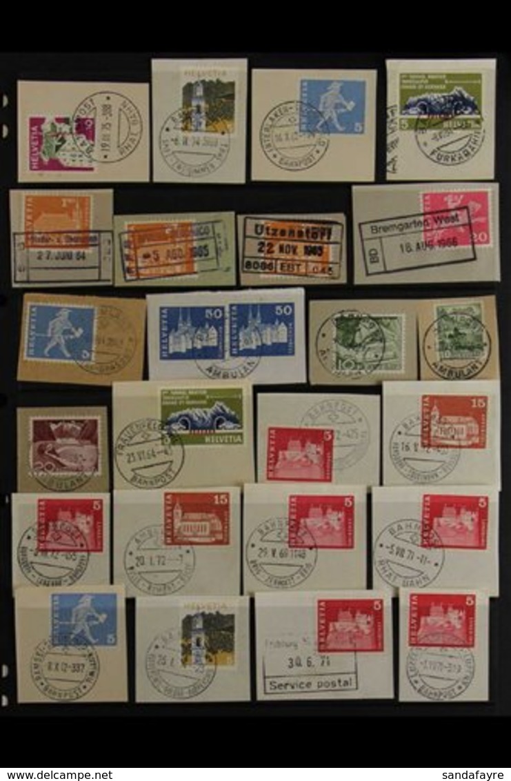 RAILWAY POSTMARKS Interesting Collection Of Mostly 1950's-1970's Fine Used Stamps ON PIECES Cancelled By Mostly Complete - Autres & Non Classés