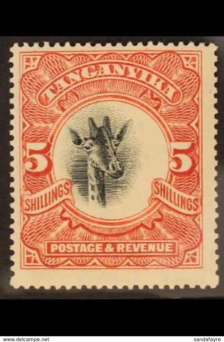 1922-24 5s Scarlet Watermark Upright Giraffe, SG 86a, Fine Mint, Centred To Top Left, Very Fresh. For More Images, Pleas - Tanganyika (...-1932)