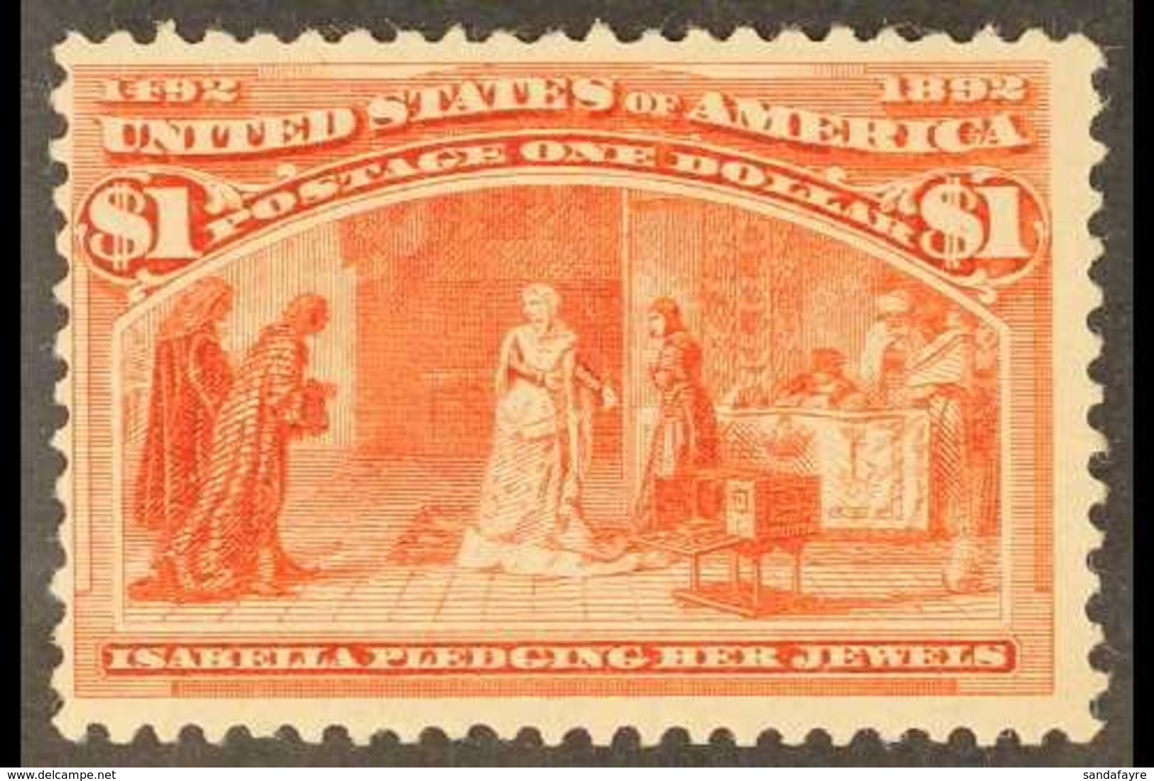 1893 $1 Salmon, Columbian Expo Issue, Sc 241, SG 246, Fine Mint, Fresh Colour And Virtually Full Mint Og. For More Image - Autres & Non Classés