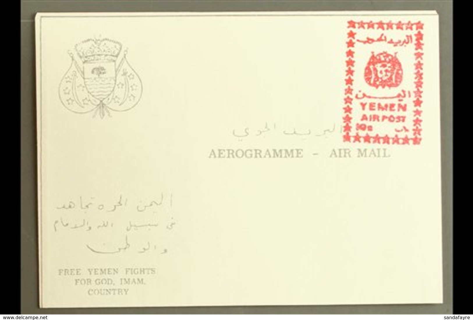 ROYALIST 1967 10b Red On White "YEMEN AIRPOST" Handstamp (SG R135a) Applied To Full Aerogramme, Very Fine Unused. 50 Iss - Jemen