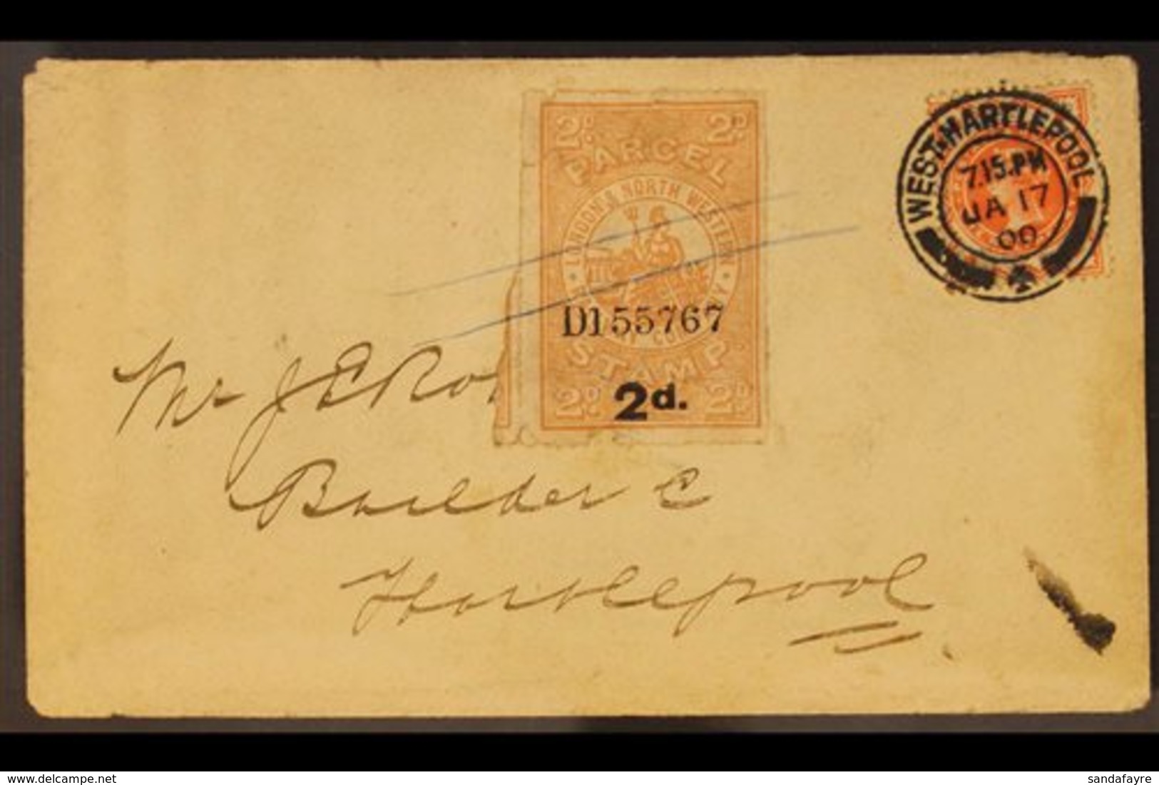 1900 (17 Jan) Cover Bearing QV ½d Vermilion Tied By West Hartlepool Cds; Alongside London & North Western Railway Compan - Autres & Non Classés