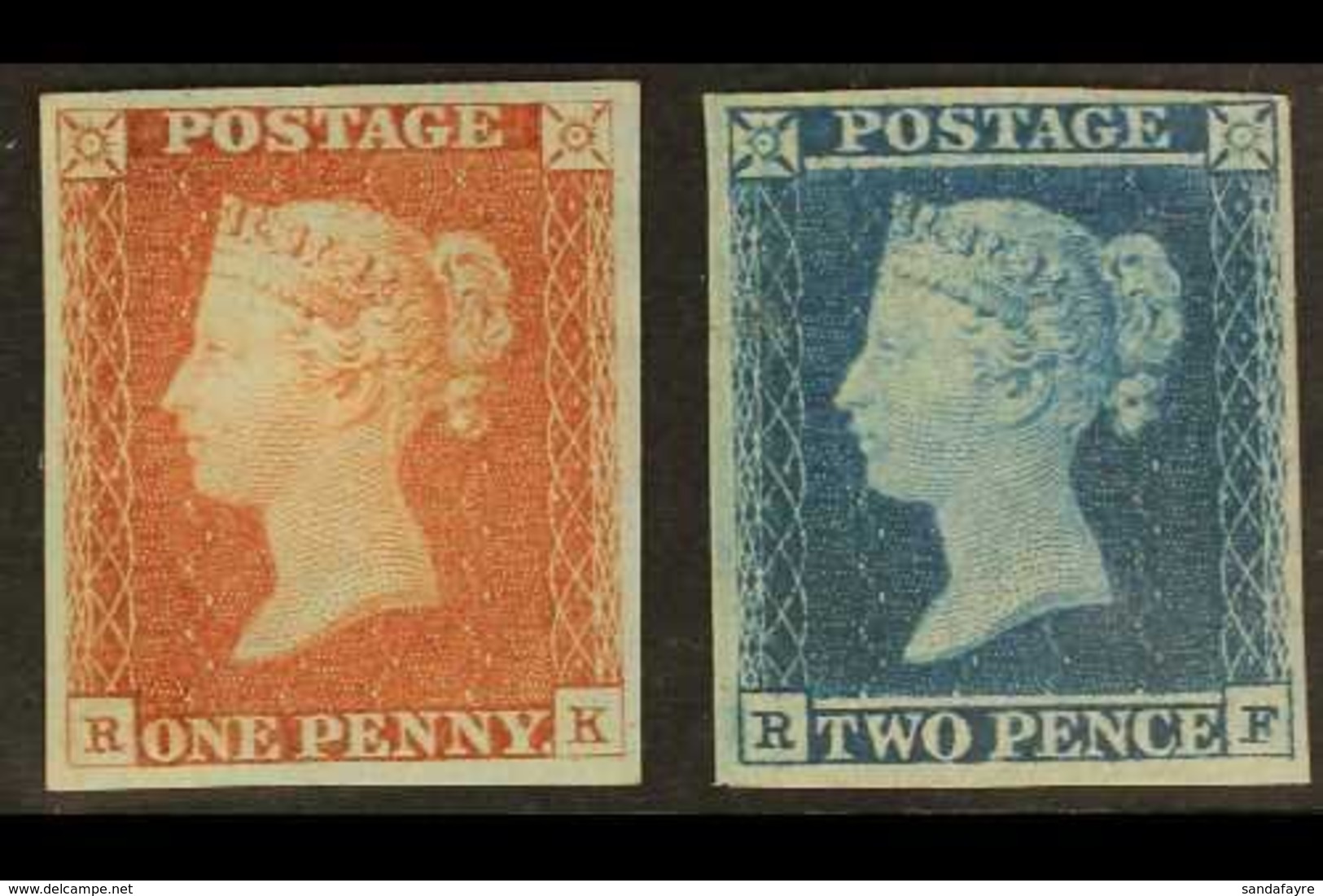 1841 1D RED & 2D BLUE MINT. 1841 1d Red-brown 'RK' And 2d Blue 'RF' Both Very Fresh Mint With 4 Near Margins, The 1d Nev - Autres & Non Classés