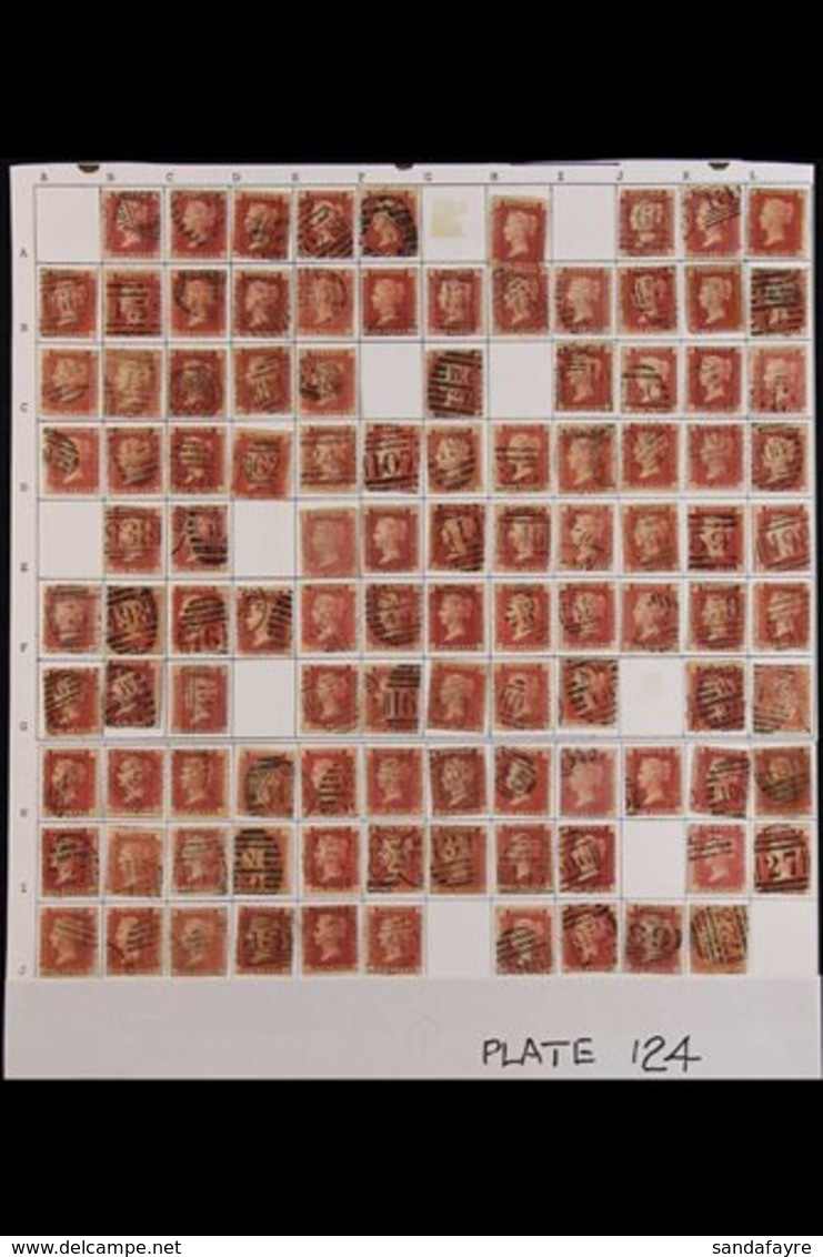 1864-79 PENNY RED PARTIAL PLATE RECONSTRUCTION PLATE 124 - A Partly Complete Used Reconstruction With 206 Of The 240 Che - Other & Unclassified