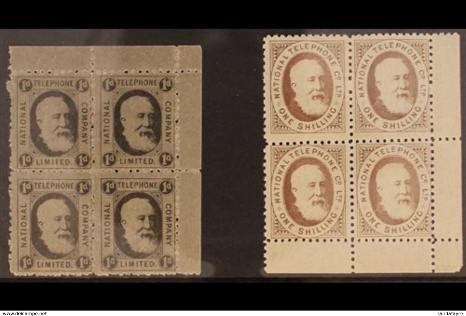 1884 NATIONAL TELEPHONE COMPANY 1d Black And 1s Brown, Barefoot 1 And 5, Both In Very Fine Mint Corner Marginal BLOCKS O - Andere & Zonder Classificatie