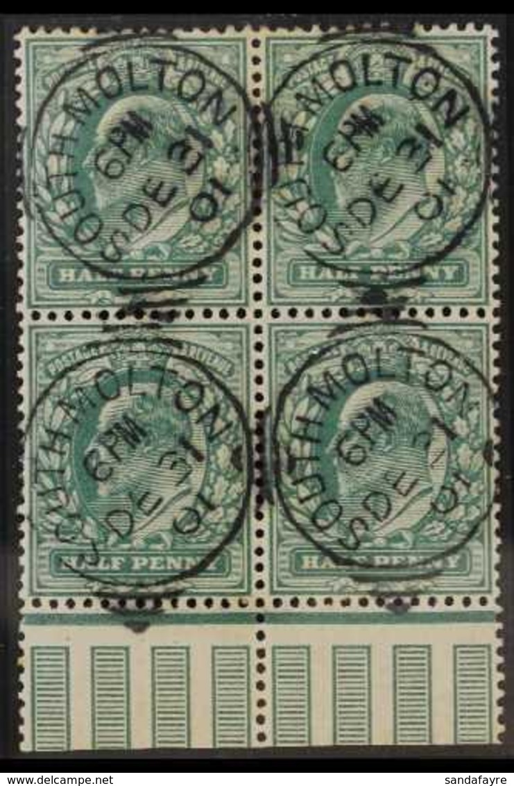 1902-10 USED IN 1901 - ½d Blue-green, Block Of Four, SG 215, Very Fine Used, DATED ONE DAY BEFORE ISSUE, Clear Squared C - Non Classés