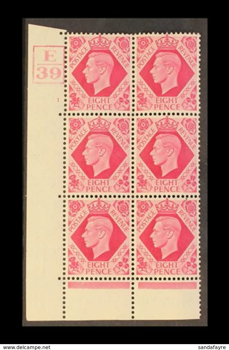 1939 8d Bright Carmine Corner Block 6 Cylinder 1 (no Dot) Control E/39 Within 4 Frame Lines, Never Hinged Mint. For More - Ohne Zuordnung