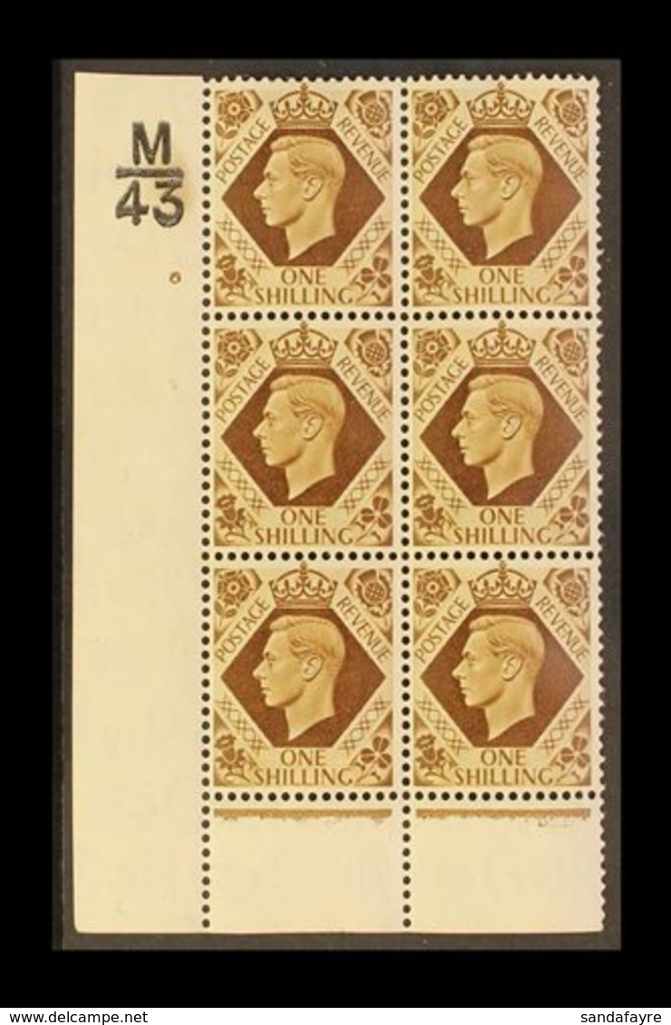 1939 1s Bistre- Brown Corner Block 6 With Cylinder 6 (no Dot) Control M/43, Never Hinged Mint. For More Images, Please V - Unclassified